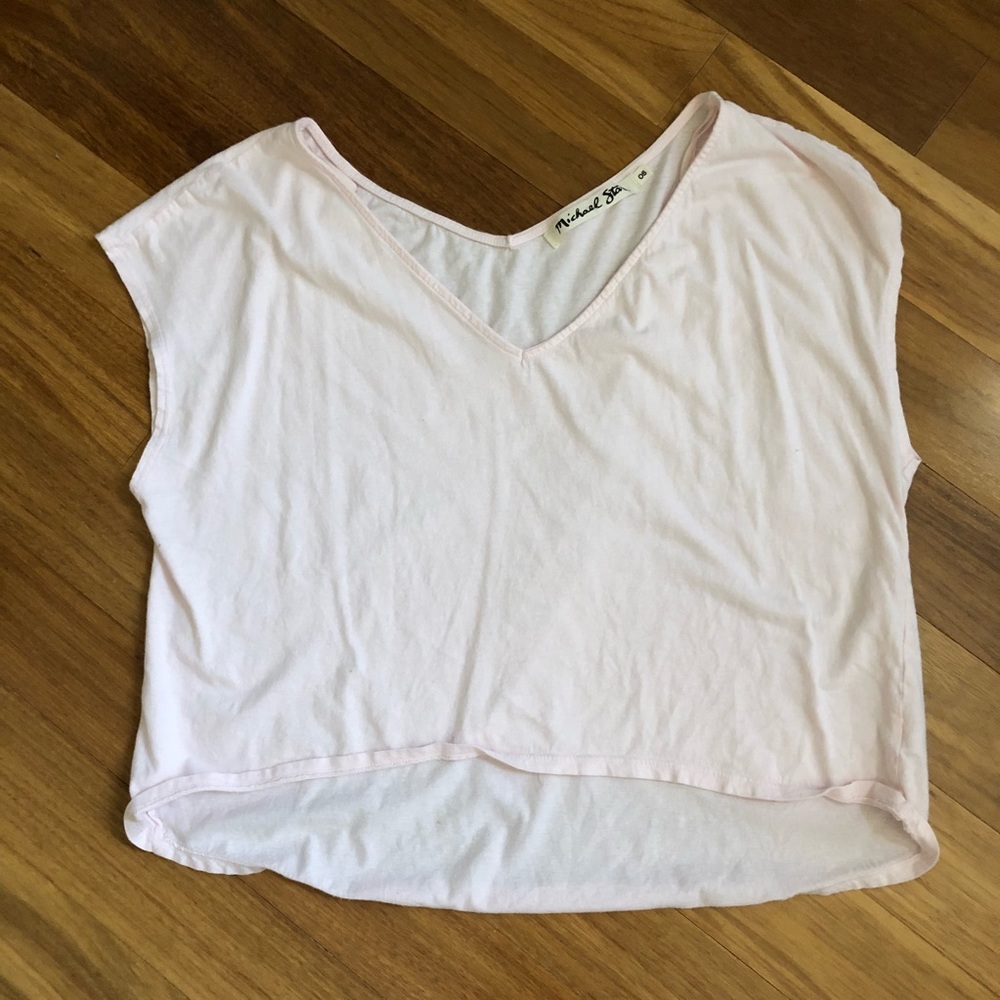 Michael Stars V-Neck Crop Top in Light Pink OS